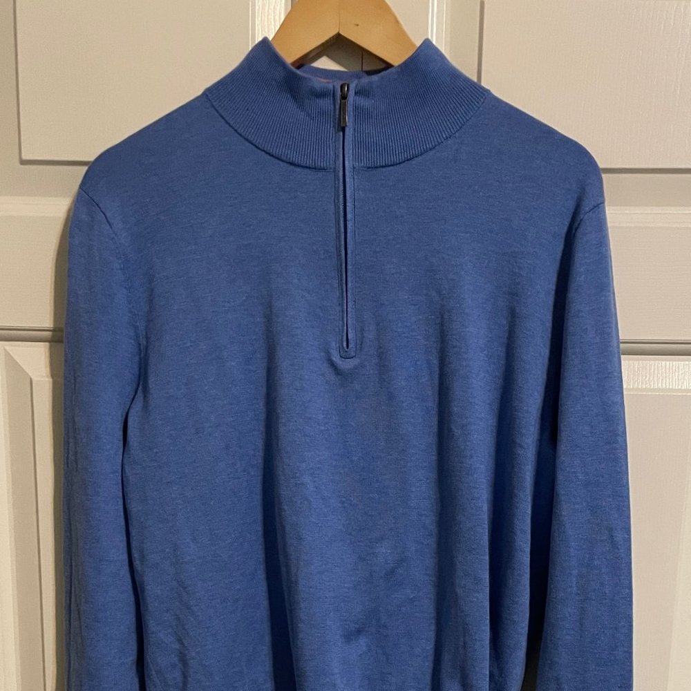 Brooks Brothers Blue Heather Quarter-Zip Medium Sweater